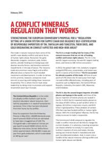 FebruaryA CONFLICT MINERALS REGULATION THAT WORKS STRENGTHENING THE EUROPEAN COMMISSION’S PROPOSAL FOR A “REGULATION SETTING UP A UNION SYSTEM FOR SUPPLY CHAIN DUE DILIGENCE SELF-CERTIFICATION