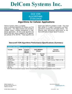 DCS VON ALGORITHMS STARCORE® Algorithms for Cellular Applications DelCom Systems offers a complete