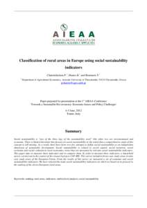 ________________________________________________________________________________________________  Classification of rural areas in Europe using social sustainability indicators Chatzinikolaou P.1, Manos B.1 and Bournaris