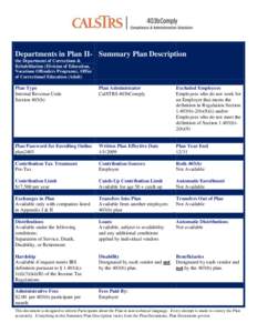 Departments in Plan II- Summary Plan Description the Department of Corrections & Rehabilitation (Division of Education, Vocations Offenders Programs), Office of Correctional Education (Adult)