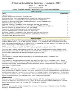 Arbovirus Surveillance Summary - Louisana, 2007 Bulletin 7 CDC Week 52  Questions/Comments??