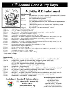th  19 Annual Gene Autry Days Activities & Entertainment Saturday, June 23 9:00 am