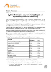 Sydney Trains exceeds performance targets for eight straight month in February