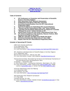 USNC for the IPY July 2007 Newsgram www.us-ipy.org Table of Contents 1.