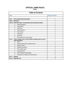 OFFICIAL GAME RULES Keno Table of Contents Part