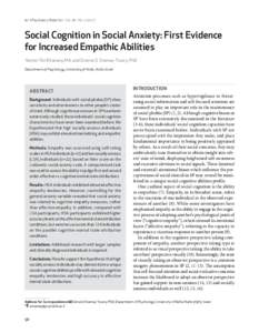 Isr J Psychiatry Relat Sci - VolNoSocial Cognition in Social Anxiety: First Evidence for Increased Empathic Abilities Yasmin Tibi-Elhanany, MA, and Simone G. Shamay-Tsoory, PhD Department of Psychology