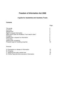 Freedom of Information Act 2000 A guide for Academies and Academy Trusts Contents Page This guide Summary