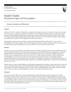 National Park Service U.S. Department of the Interior Cape Cod National Seashore Guide’s Guide Prominent Cape Cod Personalities