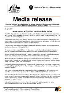 Media release From the Northern Territory Minister for Natural Resources, Environment and Heritage and Federal Minister for Environment, Heritage and the Arts
