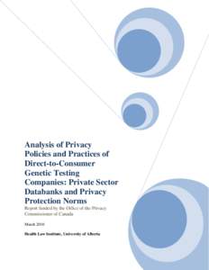 Analysis of Privacy Policies and Practices of Direct-to-Consumer Genetic Testing Companies: Private Sector Databanks and Privacy Protection Norms