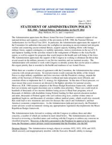 Statement of Administration Policy onH.R. 1960 – National Defense Authorization Act for FY 2014