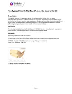 Two Types of Growth: The Move West and the Move to the City Description: This activity explores U.S. population growth during the period of 1870 to 1900, the Age of Industrialization, examining it in terms of history and