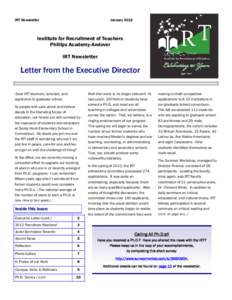 IRT Newsletter  January 2013 Institute for Recruitment of Teachers Phillips Academy-Andover