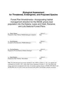 Biological Assessment for Threatened, Endangered, and Proposed Species