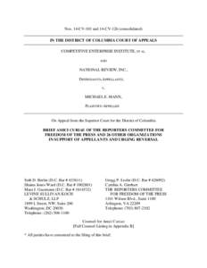 Nos. 14-CV-101 and 14-CV-126 (consolidated) IN THE DISTRICT OF COLUMBIA COURT OF APPEALS COMPETITIVE ENTERPRISE INSTITUTE, ET AL. AND  NATIONAL REVIEW, INC.,