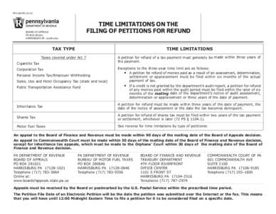 REV-460 BATIME LIMITATIONS ON THE FILING OF PETITIONS FOR REFUND  BOARD OF APPEALS
