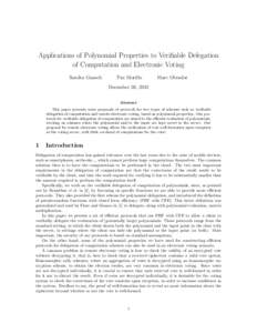 Applications of Polynomial Properties to Verifiable Delegation of Computation and Electronic Voting Sandra Guasch Paz Morillo