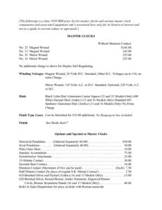 [The following is a June 1939 IBM price list for master clocks and various master clock components and associated equipment and is presented here only for its historical interest and not as a guide to current values or a