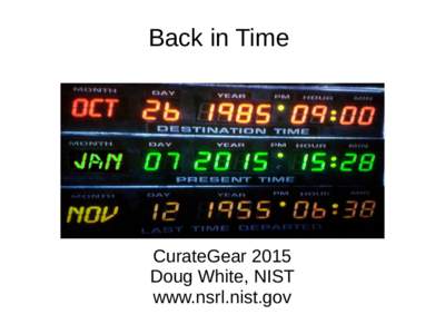 Back in Time  CurateGear 2015 Doug White, NIST www.nsrl.nist.gov