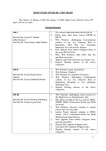 HIGH COURT OF DELHI : NEW DELHI The Roster of Sitting of Hon’ble Judges of Delhi High Court effective from 29th April, 2014 is as under:Division Benches DB-I Hon’ble Ms. Justice G. Rohini (Chief Justice)