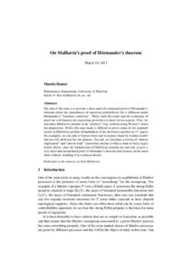 On Malliavin’s proof of H¨ormander’s theorem March 10, 2011 Martin Hairer Mathematics Department, University of Warwick Email: 
