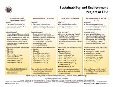 Sustainability and Environment Majors at FSU CIVIL ENGINEERING* (Environmental Track)  ENVIRONMENTAL CHEMISTRY