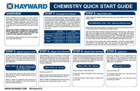 CHEMISTRY QUICK START GUIDE OVERVIEW STEP 1: Calculate Pool Volume  STEP 2: Adjust Salt Level