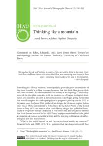 2014 | Hau: Journal of Ethnographic Theory 4 (2): 245–252  Book Symposium Thinking like a mountain Anand Pandian, Johns Hopkins University