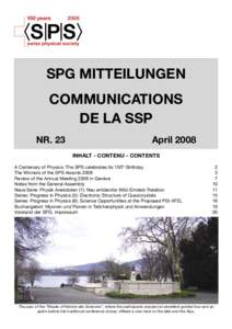 100 yearsSPG MITTEILUNGEN COMMUNICATIONS