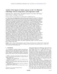 JOURNAL OF GEOPHYSICAL RESEARCH, VOL. 116, D14120, doi:2010JD015146, 2011  Analysis of the impacts of station exposure on the U.S. Historical Climatology Network temperatures and temperature trends Souleymane Fal
