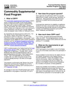 Food and Nutrition Service Nutrition Program Fact Sheet June 2014 United States Department of