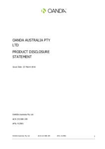 OANDA AUSTRALIA PTY LTD PRODUCT DISCLOSURE STATEMENT