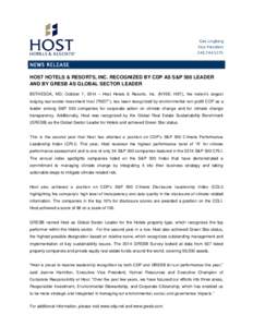 Gee Lingberg Vice PresidentNEWS RELEASE HOST HOTELS & RESORTS, INC. RECOGNIZED BY CDP AS S&P 500 LEADER