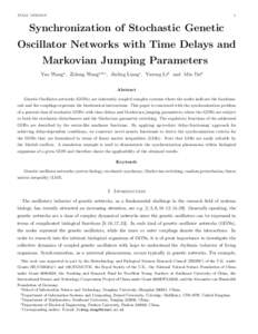 1  FINAL VERSION Synchronization of Stochastic Genetic Oscillator Networks with Time Delays and