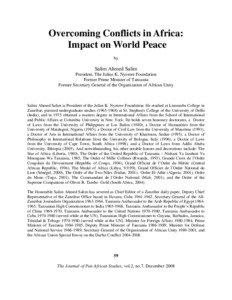 Overcoming Conflicts in Africa: Impact on World Peace by