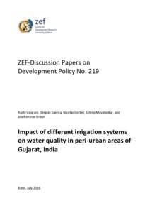 ZEF-Discussion Papers on Development Policy No. 219 Ruchi Vangani, Deepak Saxena, Nicolas Gerber, Dileep Mavalankar, and Joachim von Braun