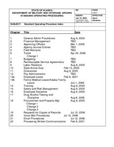 STATE OF ALASKA DEPARTMENT OF MILITARY AND VETERANS’ AFFAIRS STANDARD OPERATING PROCEDURES NO ISSUED