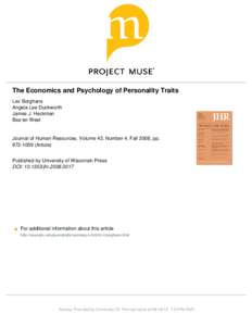 The Economics and Psychology of Personality Traits Lex Borghans Angela Lee Duckworth James J. Heckman Bas ter Weel