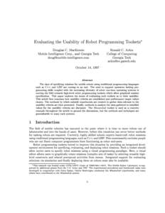 Evaluating the Usability of Robot Programming Toolsets Douglas C. MacKenzie Mobile Intelligence Corp., and Georgia Tech [removed]  Ronald C. Arkin