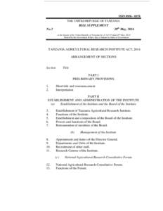ISSN035X THE UNITED REPUBLIC OF TANZANIA BILL SUPPLEMENT 20th May, 2016