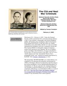 The CIA and Nazi War Criminals National Security Archive Posts Secret CIA History Released Under Nazi War Crimes Disclosure Act