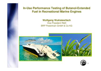 In-Use Performance Testing of Butanol-Extended Fuel in Recreational Marine Engines Wolfgang Wukisiewitsch Vice President R&D BRP Powertrain GmbH & Co KG
