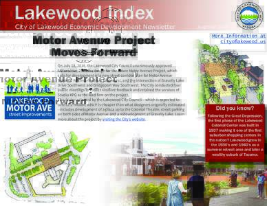 Lakewood Index  City of Lakewood Economic Development Newsletter Motor Avenue Project Moves Forward
