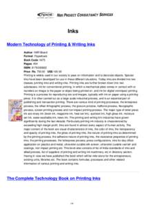 Inks Modern Technology of Printing & Writing Inks Author: NIIR Board Format: Paperback Book Code: NI75 Pages: 454
