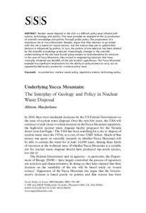 Underlying Yucca Mountain: The Interplay of Geology and Policy in Nuclear Waste Disposal