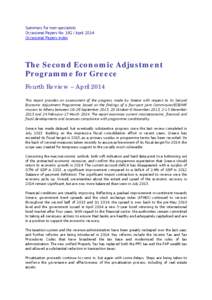 Summary for non-specialists Occasional Papers No[removed]April 2014 Occasional Papers index The Second Economic Adjustment Programme for Greece