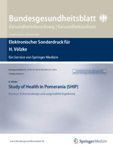 Bundesgesundheitsblatt Gesundheitsforschung | Gesundheitsschutz Indexed in Medline, SCIE and SCOPUS Elektronischer Sonderdruck für H. Völzke