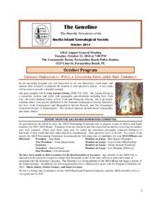 The Geneline The Monthly Newsletter of the Amelia Island Genealogical Society October 2014 AIGS August General Meeting