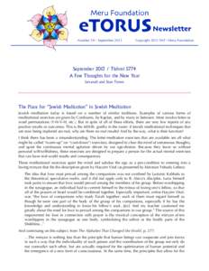 Number 59 – SeptemberCopyright 2013 SNT / Meru Foundation SeptemberTishrei 5774 A Few Thoughts for the New Year