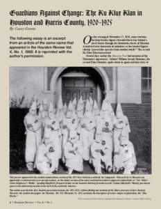 Guardians Against Change: The Ku Klux Klan in Houston and Harris County, [removed]By Casey Greene